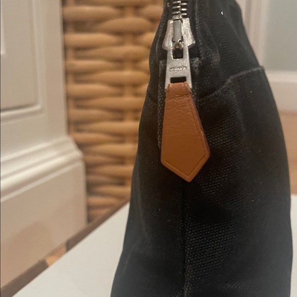 Black Hermes Canvas Pouch with Beige Leather Trim - Picture 4 of 11
